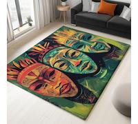 Moderne Vert Tapis Salon 120x180 cm - Mystérieux Tribu Africaine Masque Impression Lavable en Machine Tapis Doux Poil Court Dessous antidérapant pour Salon Chambre à Coucher Salle a Manger
