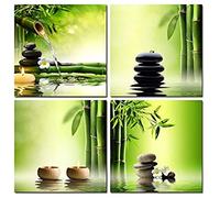 Moderne Zen Sur Toile tableau Parfait Bambou Vert Tableaux Peintures Sur Toile tableau Art Mural Pour Les DéCorations De Bureau à Domicile Salon Chambre Sans Cadre 20×20cm×4 Pcs