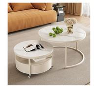 ModerneModerne Table Basse de Salon Rock Slab Table Basse Maison Ronde Combinaison rétro Table Basse Noir Table Basse Fer Salon Table Basse Mobile avec Rouleaux pour Salon, Balcon(Blanc)