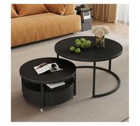 ModerneModerne Table Basse de Salon Rock Slab Table Basse Maison Ronde Combinaison rétro Table Basse Noir Table Basse Fer Salon Table Basse Mobile avec Rouleaux pour Salon, Balcon(Noir)