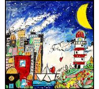 Moderner farbenfroher Leinwandbuild - Wallas, Dans la ville des rêves - 70X70 cm