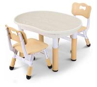 Moderner Kindertisch - Aktivitätstisch - 2 Stühle - Spieltisch - Höhenverstellbar - Lerntisch für Kinder - Hellgrau