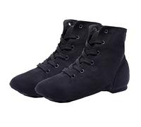Modernes Chaussures De Danse Chaussure de Ballet Semelle Souple Yoga Gymnastique Split Plate Ballet Doux Toile Chaussons pour Hommes Femmes Little Kid Lacets Filles Canvas Jazz Dance,Noir,Noir,35 EU