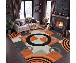 modernisme du Milieu du siècle Tapis de Salon 80 x 150 cm Assemblage géométrique Doux Lavable en Machine, Dos Antidérapant Poil Ras Blocs de Couleur, Facile Entretien pour Chambre Entrée Couloir