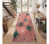 Modernisme Du Milieu Du Xxe Siècle Pop Art Tapis Couloir 90 x 180 cm, Étoiles Bleu-Vert Points Blancs Tapis de Passage Salon à Poils Courts Lavable AntidéRapant pour Descente de Lit Chambre d'enfant