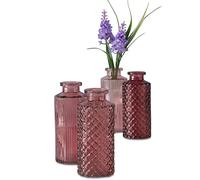 Modernist Home Lot de 4 vases en verre rose foncé et rose pâle Motif fantaisie 14 cm de haut