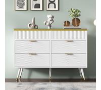 ModernLuxe Commode Sideboard en Verre Amber, Meuble à 6 Tiroirs avec Compartiments, Design Moderne, Stabilité Assurée, Idéal pour Chambre à Coucher et Tous Espaces, 120 x 40 x 76 cm, Blanc