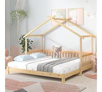 ModernLuxe Lit d'enfant Lit de Maison avec décor de cheminée, lit en Bois avec Protection Contre Les Chutes et sommier à Lattes pour Enfants (sans Matelas)