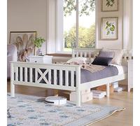 ModernLuxe Lit d'enfant Lit Simple ou Double Cadre de lit en Bois avec sommier à Lattes et tête de lit Lit en Bois Massif Laqué Blanc Lit d'invité Lit de Jeunesse (Blanc B, 140 x 200 cm)