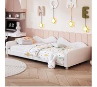 ModernLuxe Lit enfant 90x200 cm, lit simple, canapé lit, sommier à lattes, tissu en peluche, blanc
