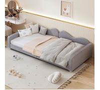 ModernLuxe Lit enfant 90x200 cm, lit simple, canapé lit, sommier à lattes, tissu en peluche, gris