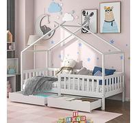 ModernLuxe Lit pour Enfant 90 x 200 cm, lit en Bois pour Enfants, avec Tableau, sommier à Lattes, Anti-Chute, en Bois de pin pour Enfants (sans Matelas) (Blanc A, 90 x 200 cm)