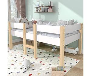 ModernLuxe -Lit Simple Lit d'enfant avec tiroir et Protection Contre la Chute, pin Massif Canapé-lit Lit d'invité pour Enfants Adolescents (Nature, 90x200cm)