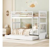 MODERNLUXE Lit superposé 90x200 cm, lit enfant, lit triple, lit superposé avec lit gigogne, garde-corps haut, avec escalier, blanc