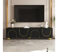 ModernLuxe Meuble TV bas avec portes structurées, décorations dorées et pieds ronds, push-to-open, étagères - Design élégant - 170 x 38 x 44 cm
