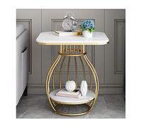 ModernSquareEndTablewithRoundStorageShelfSturdyMetalFrameMarbleTopNightstand for LivingRoomorBedroom.Stylish Side TableforHomeDecor