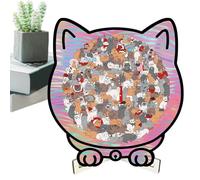Moderobot - Puzzle en bois coloré en forme de chat - Unique Animal Shape Irrégulier Jigsaw with Frame, for Unique Animal Shape with Frame, Educational Games Creative Puzzle