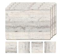 Moderry Lot de 4 Sets de Table en liège résistants à la Chaleur pour Table de Salle à Manger avec Lot de 4 Dessous de Verre Assortis imprimés en Bois de liège 40,6 x 30,5 cm (Bois flotté Blanc)