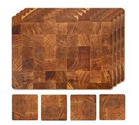 Moderry Lot de 4 Sets de Table en liège résistants à la Chaleur pour Table de Salle à Manger avec Lot de 4 Dessous de Verre Assortis Motif marbre 40,6 x 30,5 cm (chêne Miel)