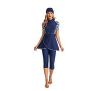 Modest Short Sleeve Swimsuits for Women 3-Piece Bathing Suits Floral Print Swimming Suits Plus Size Rash Guard(L, Y4)