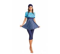 Modest Short Sleeve Swimsuits for Women 3-Piece Bathing Suits Floral Print Swimming Suits Plus Size Rash Guard(L, Y6)