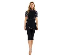 Modest Short Sleeve Swimsuits for Women 3-Piece Bathing Suits Floral Print Swimming Suits Plus Size Rash Guard(L, Y7)