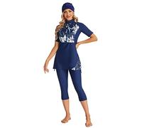 Modest Short Sleeve Swimsuits for Women 3-Piece Bathing Suits Floral Print Swimming Suits Plus Size Rash Guard(XL, Y3)