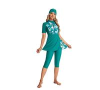 Modest Short Sleeve Swimsuits for Women 3-Piece Bathing Suits Floral Print Swimming Suits Plus Size Rash Guard(L, Y2)
