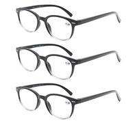MODFANS Lot de 3 Lunettes de Lecture 1.75 Femme,Lunettes Loupe Monture Legere Branches a Ressort,Lunettes de Vue Ronde 3 Paires Noir