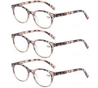 MODFANS Lot de 3 Lunettes de Lecture 1.75 Femme,Lunettes Loupe Monture Legere Branches a Ressort,Lunettes de Vue Ronde 3 Paires Rose