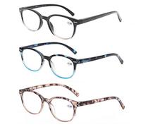 MODFANS Lot de 3 Lunettes de Lecture 1.75 Femme,Lunettes Loupe Monture Legere Branches a Ressort,Lunettes de Vue Ronde Noir-Bleu-Rose