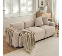 MODFU Canapé Droit Confort Mousse Haute Résilience 3 Places Tissu Chenille Beige