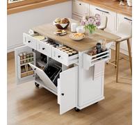 MODFU Desserte Îlot de Cuisine - Meuble de Rangement avec Tiroir - Design Moderne - 112x44,6-74,6x94,2 cm - Blanc