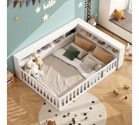 MODFU Lit Bébé 140x190 cm – Barrière Ajustable et USB – Sans Matelas – Blanc