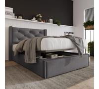MODFU Lit coffre 90x200 cm - Design capitonné et sommier en métal - Sans Matelas - Gris