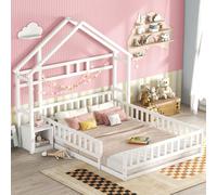MODFU Lit double 140x190 - Railing 32 cm et Table de Nuit - Sans Matelas - Blanc