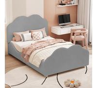 MODFU Lit enfant 90 x 200 cm - Lit simple capitonné avec design nuage et cadre Velours, Matelas non inclus, Gris