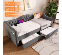 MODFU Lit Gigogne 90x200 cm - Design Capitonné et Rangement - Gris