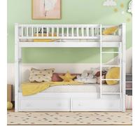 MODFU Lit superposé enfant 90 x 200 cm Lit mezzanine en pin. 2 tiroirs. Blanc