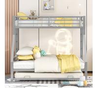 MODFU Lit superposés en métal 90/140x200 cm avec lit gigogne,échelles,Argent