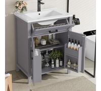 MODFU Meuble de Salle de Bain Autoportant avec Vasque Intégrée et Étagère Réglable - 60x46x84,8 cm - Gris