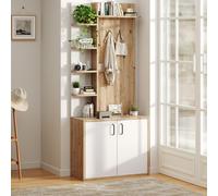 MODFU Meuble d'Entrée avec Rangements Ouverts et Placard Fermé - 75x33x180 cm - Nature