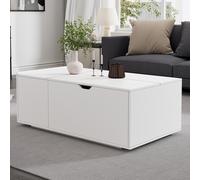 MODFU Table Basse 117x65x56 cm - Table Basse Relevable avec 1 Tiroir et 1 Porte Coulissante, Design Pratique et Élégant, Panneau de Particules - Blanc