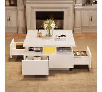 MODFU Table basse 70x70x40 cm - Design 3 Couches avec LED - Blanc
