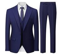 MODFUL Costume 3 pièces pour homme Coupe ajustée Business Un bouton Smoking Blazer de mariage Gilet Pantalon Ensemble, bleu marine, XXL