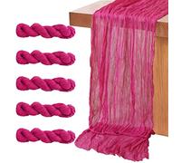 MODFUNS Lot de 5 chemins de Table en Gaze de Lin de Style bohème Classique pour Table de Mariage, réception, Anniversaire, décoration de Table à thé, 3 m, Rose Vif