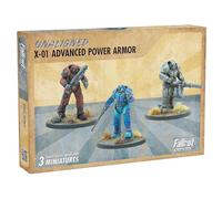 Modiphius Divertissement : Fallout : Wasteland Warfare - Unaligned : X-01 Power Armor - 3 figurines, figurines non peintes, bases scéniques, miniatures de table