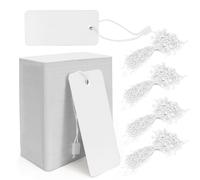 Modixun 400 Étiquettes Cadeaux Blanches Avec Lanière - Grandes Étiquettes de Prix, Vêtements, Papier Kraft Suspendues Pour Artisanat, Inventaire