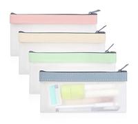 Modixun 4pcs Trousse à Crayons Transparente, Trousse à Crayons en TPU Super Doux avec Fermeture à glissière, Sac de Rangement étanche pour Papeterie Trousse de Maquillage Transparente