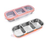 Modixun Lot de 2 boîtes à goûter Bento avec couvercles étanches, 3 compartiments réutilisables en acier inoxydable 304, boîte à goûter